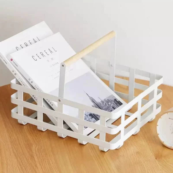 Wire White Baskets with Wood Handle