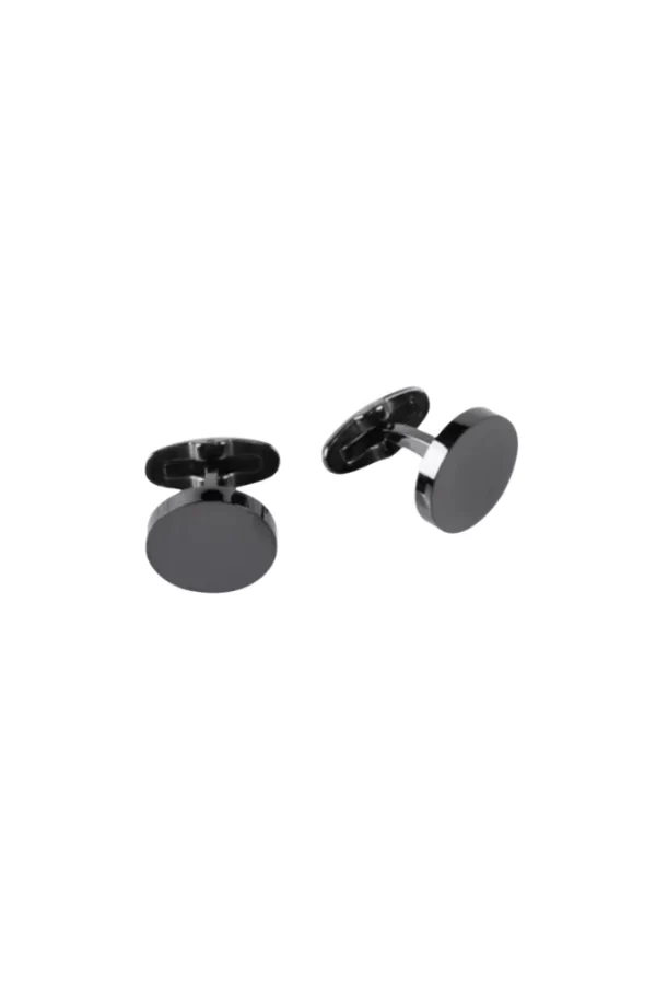 Premium Cufflinks - Round Ion Plated Black Brushed Steel (285-12B)